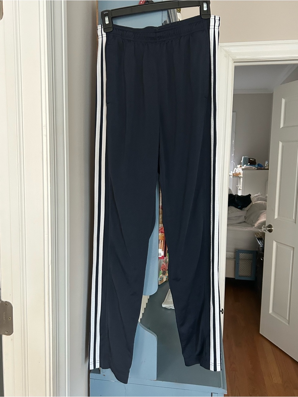 adidas Navy Blue Track Pants with White Stripes